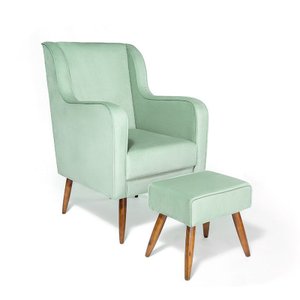 Poltrona de Amamentação C/ Puff Pés Palito Veludo Verde - Lahome Decor