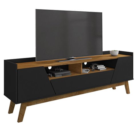 Rack Bancada para Tv 70 Pol Pés Retrô 180cm Flora B02 Preto/naturalle - Mpozenato