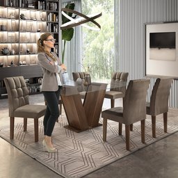 Conjunto Mesa de Jantar Classic Tampo de Vidro 6 Cadeiras Vitória Cel Móveis - 9 Conjunto Mesa de Jantar Classic Tampo de Vidro 6 Cadeiras Vitória Cel Móveis - 9