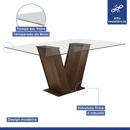 Conjunto Mesa de Jantar Classic Tampo de Vidro 6 Cadeiras Vitória Cel Móveis - 4 Conjunto Mesa de Jantar Classic Tampo de Vidro 6 Cadeiras Vitória Cel Móveis - 4