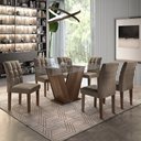 Ver imagem 1 de Conjunto Mesa de Jantar Classic Tampo de Vidro 6 Cadeiras Vitória Cel Móveis