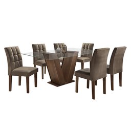 Conjunto Mesa de Jantar Classic Tampo de Vidro 6 Cadeiras Vitória Cel Móveis - 2 Conjunto Mesa de Jantar Classic Tampo de Vidro 6 Cadeiras Vitória Cel Móveis - 2