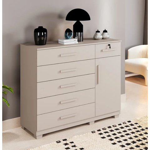 Cômoda Milão 6 Gavetas 1 Porta com Chave Off Arenas - Benetil