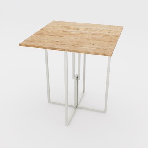Mesa Industrial 70cm Branca Tampo Madeira Pinus