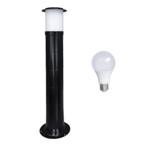 Poste Balizador Luminária Sítio Jardim 75cm Preto + Lâmpada