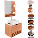 Ver imagem 2 de Kit Gabinete e Espelheira de Banheiro 60 Cm com Cuba Sâmia Amêndoa/mármore Branco