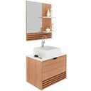 Ver imagem 1 de Kit Gabinete e Espelheira de Banheiro 60 Cm com Cuba Sâmia Amêndoa/mármore Branco