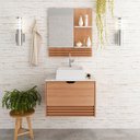 Ver imagem 7 de Kit Gabinete e Espelheira de Banheiro 60 Cm com Cuba Sâmia Amêndoa/mármore Branco
