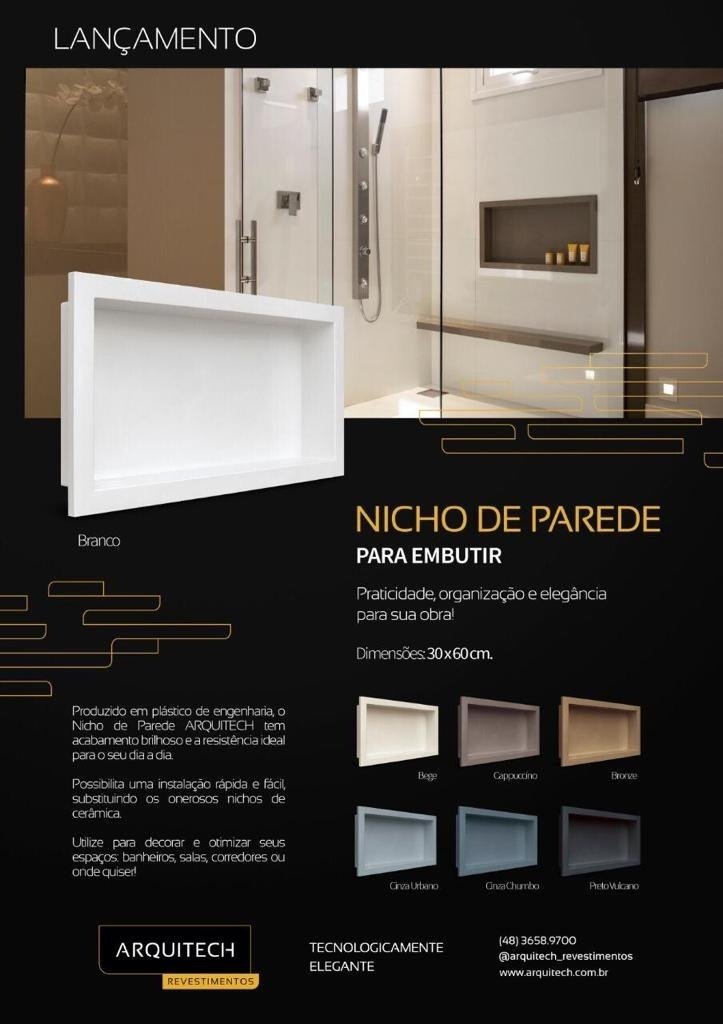 Nicho Para Banheiro Parede Embutir 30 X 60 X 8 Cinza Chumbo Arquitech - 2