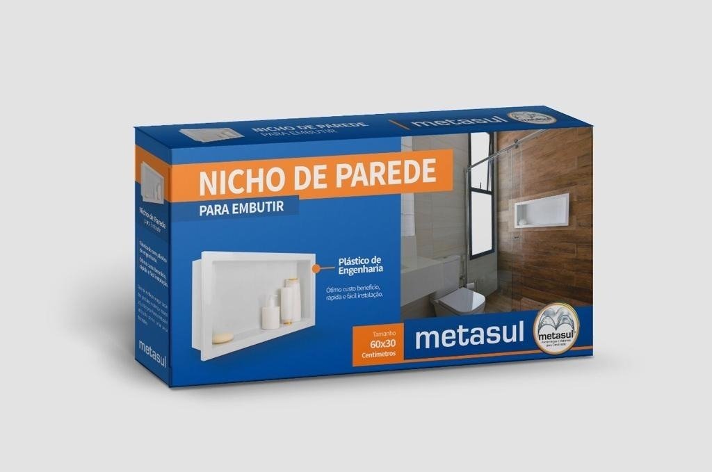 Nicho Para Banheiro Parede Embutir 30 X 60 X 8 Cinza Chumbo Arquitech - 4