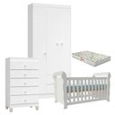 Ver imagem 2 de Quarto de Bebê 4 Portas com Gaveteiro Ternura Baby e Berço Lara Branco Brilho com Colchão Gazin