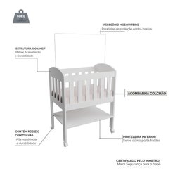 Mini Berço 100% Mdf Portátil Bebê com Colchão e Rodinha Carolina Baby - 4