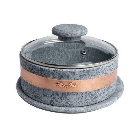 Queijeira Pedra Sabão Cobre Tampa Vidro Queijo Frios 20x10cm