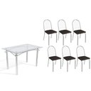 Ver imagem 1 de Conjunto: Mesa de Cozinha Elba C/ Tampo de Vidro 120cm e 6 Cadeiras Noruega Cromada - Courano Preto