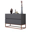 Ver imagem 2 de Mesa de Cabeceira Retrô Alto Padrão com 2 Gavetas Base Cobre:cinza