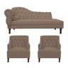 Kit Divã Cancun 185cm Braço Direito + 2 Poltronas Genesis com Strass Suede: Capuccino - 1