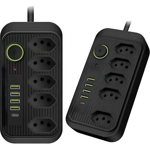 Filtro de Linha + Dps Regua de Energia com 3 Usb e 5 Tomadas 3p Bivolt Universal C/ Protetor Descarg