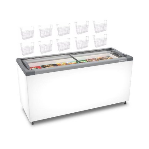 Kit - Freezer Horizontal Tampa de Vidro 404 Litros Nf55 220v + 10 Cestos Nextgen Branco 220v