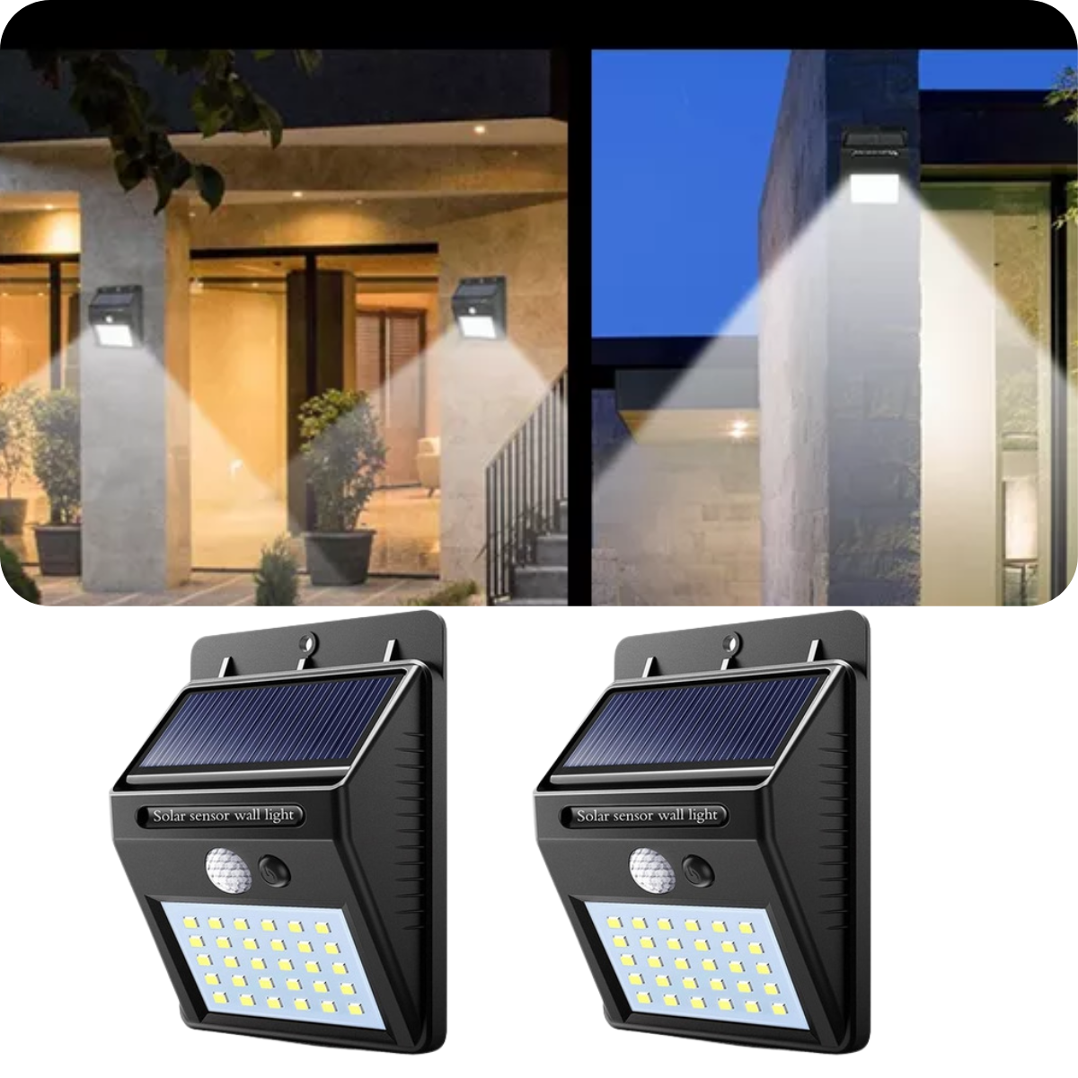 Kit 2 Arandelas Lâmpada Solar 6W 30 Leds Externa Com Sensor De Presença Movimento Para Paredes Muros