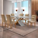 Ver imagem 1 de Mesa Sala de Jantar Carol 180cm e 6 Cadeiras Carol Moderna Turim / Off White / Imbuia