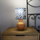 Ver imagem 2 de Abajur Mesa Base Cerâmica Rústica e Cúpula Arabescos Azul Escuro Bivolt