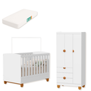 Ver imagem 1 de Quarto de Bebe Berço Americano + Guarda Roupa Infantil 3P 3g Apolo com Colchão Branco Fosco