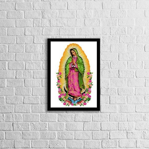 Quadro Decorativo Nossa Senhora de Guadalupe 24x18cm - com vidro:Madeira preta