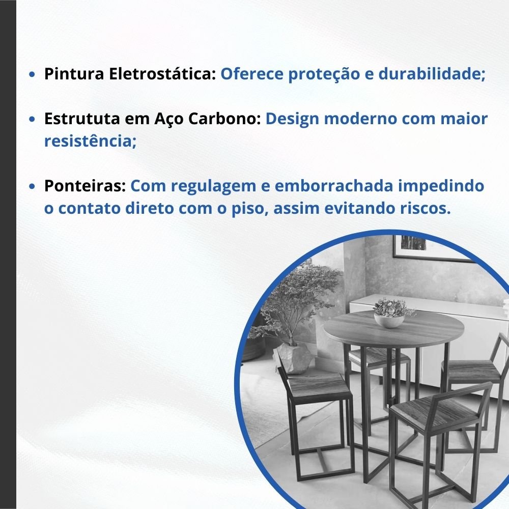 Conjunto Mesa Redonda 4 Cadeiras Pequena Imbuia Industrial Black - 3