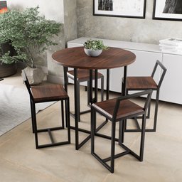 Conjunto Mesa Redonda 4 Cadeiras Pequena Imbuia Industrial Black - 1