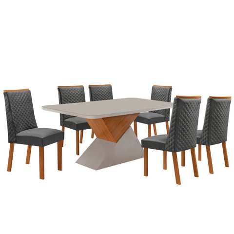 Mesa de Jantar Aster 180 cm Tampo MDF Vidro Canto Copo com 6 Cadeiras Yasmin