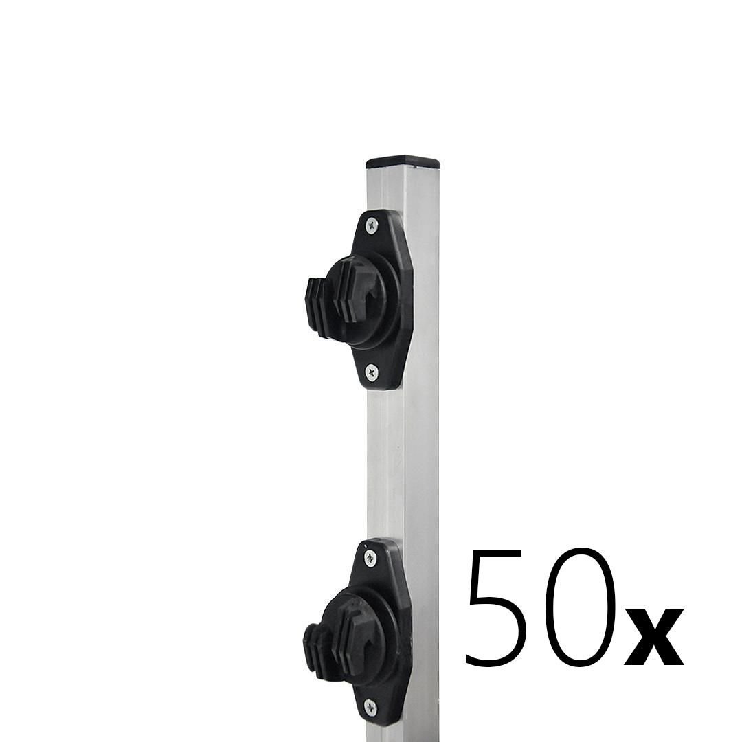 Kit 50 Big Hastes Tubo Quadrado 25mmx25mm - 1,00 Metro C/ 6 Isoladores W - 1