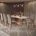 Ver imagem 1 de Mesa de Jantar 8 Lugares Easy com Vidro Mel/perola/off White - Viero Móveis