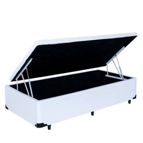 Cama Box Baú Solteiro Conforto Sintético Branco + Colchão Solteiro Conforto Espuma D33 17x88x188