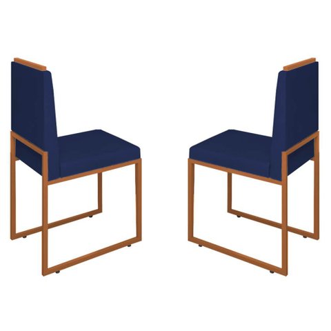Conjunto Duas Cadeiras Sala Jantar Barcelona Base Bronze:azul Marinho