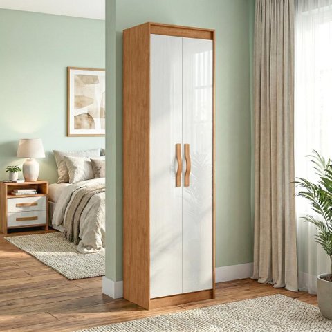 Armário Multiuso Sapateira 2 Portas Davi Amêndoa Clean/branco