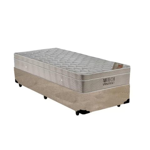 Cama Box Solteiro + Colchão de Molas Ensacadas Ortobom Airtech Bege 88cm Suporta até 150 Kg por
