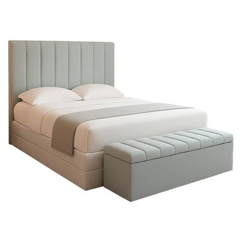 Cabeceira e Recamier Bau Queen 160 Cm Dalia Linho Cinza Artte