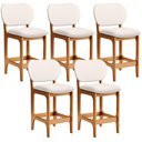Ver imagem 1 de Kit 05 Banquetas Baixa Bar Cozinha E Sala De Jantar Fixa Betta L02 Imbuia Linho Cru - Lyam Decor