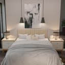 Ver imagem 4 de Kit Quarto Casal 2 Mesas de Cabeceira Arruna Mdf 2 Gavetas e Cabeceira Casal 1,40 Autocolante -