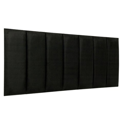 Cabeceira Casal Veludo Preto Placa Modulada Estofada Ripada Adesiva