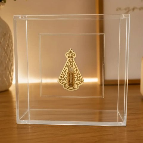 Quadro Caixa Acrílico Nossa Senhora Aparecida 10x10x3,5cm - Box Luxo Religioso