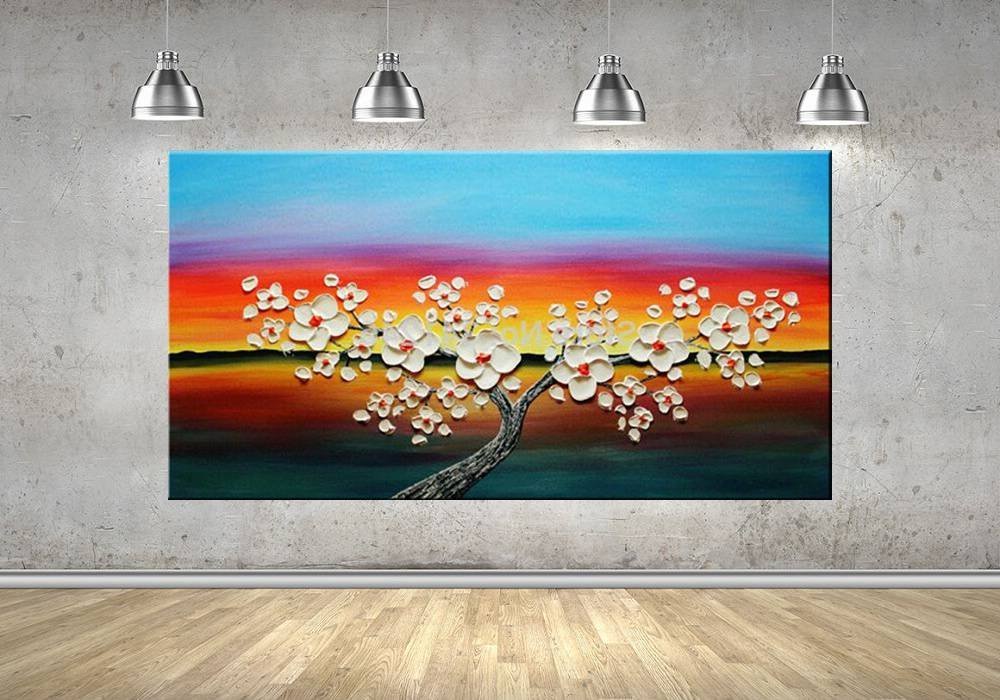 Quadro Pintura Tela Arvores e Flores Modernas Em Altos Relevos 2066: 50cm (A) x 100cm (L) - 4