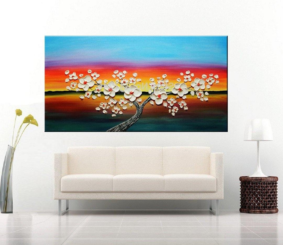 Quadro Pintura Tela Arvores e Flores Modernas Em Altos Relevos 2066: 50cm (A) x 100cm (L) - 3