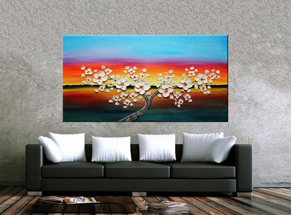 Quadro Pintura Tela Arvores e Flores Modernas Em Altos Relevos 2066: 50cm (A) x 100cm (L) - 2