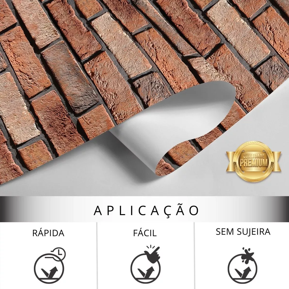 Papel de Parede Adesivo Efeito 3d Tijolo Tijolinho Marrom Envelhecido Mineiro Quarto Sala 1m X 50cm - 2