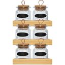 Ver imagem 1 de 3 Conjuntos Porta Temperos Especiarias Potes de Vidro 260ml Bandeja Madeira Lyor