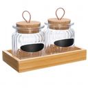 Ver imagem 4 de 3 Conjuntos Porta Temperos Especiarias Potes de Vidro 260ml Bandeja Madeira Lyor