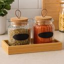 Ver imagem 2 de 3 Conjuntos Porta Temperos Especiarias Potes de Vidro 260ml Bandeja Madeira Lyor