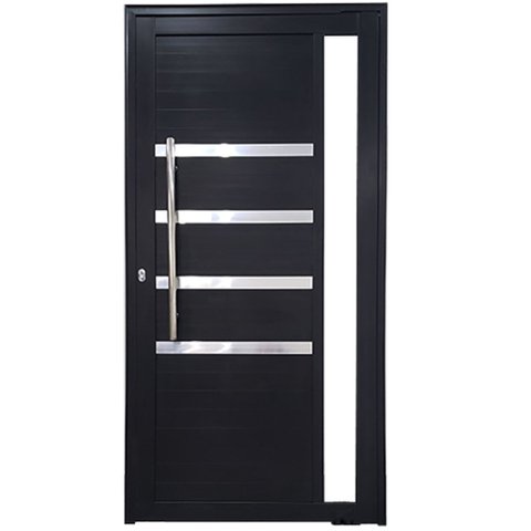 Porta Pivotante de Alumínio Preto 210 x 100 com Puxador, Friso e Visor Linha 30 - Direita