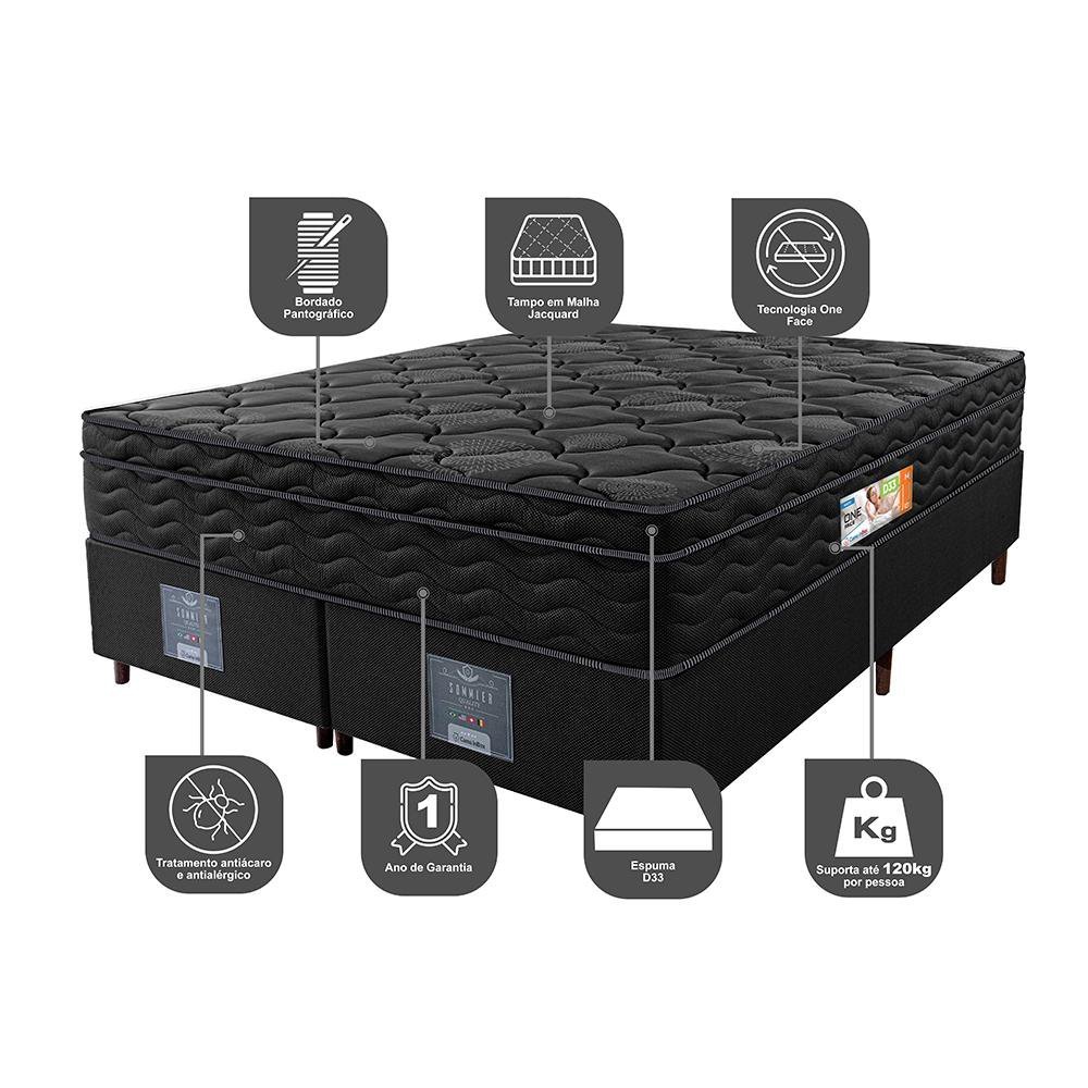 Cama Box Queen Colchão Ortopédico Black + Box 158x198x67 One Face Espuma D33 Preto - 3